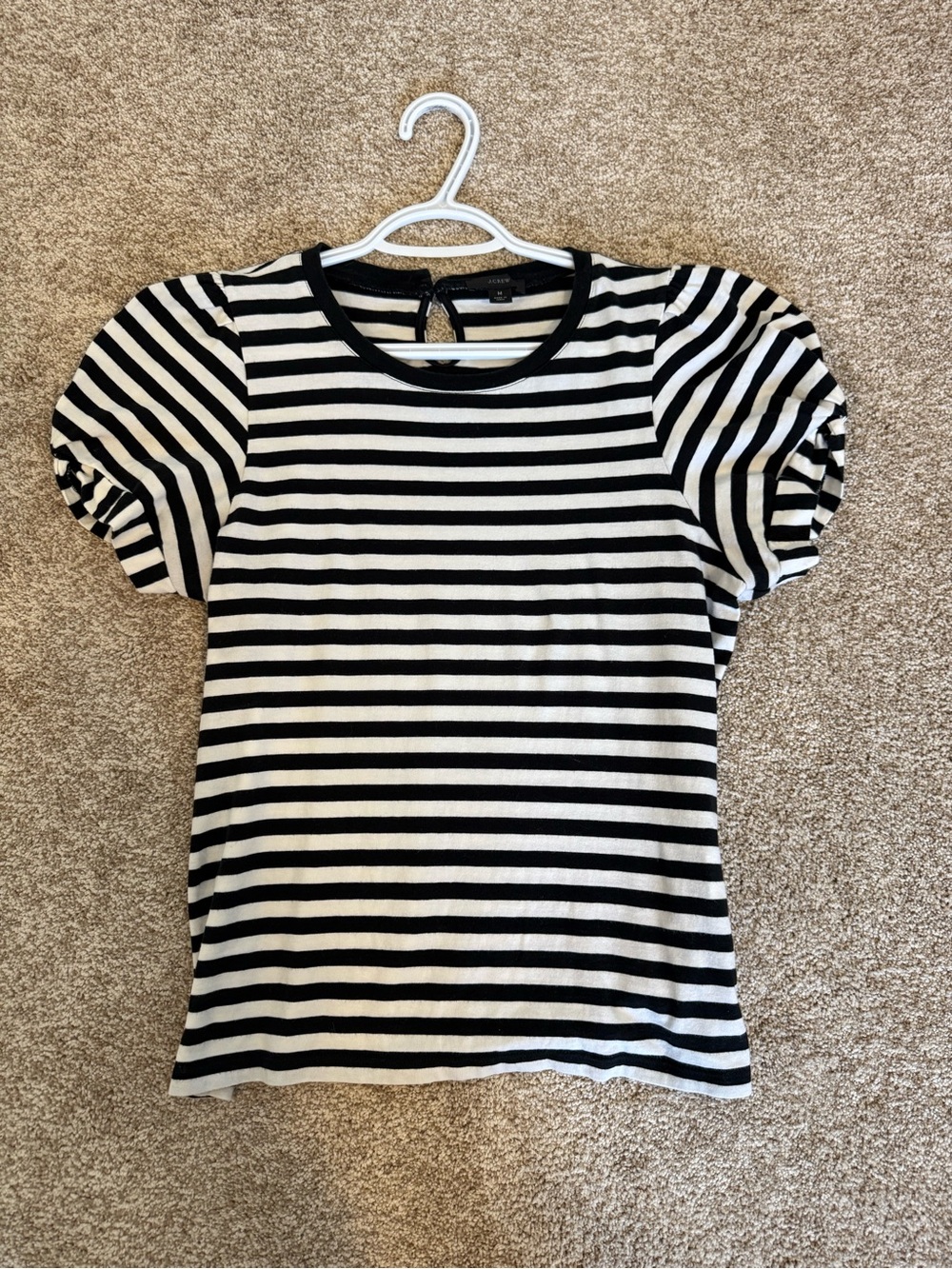 J. Crew Black and White Striped Puff Sleeve Tee